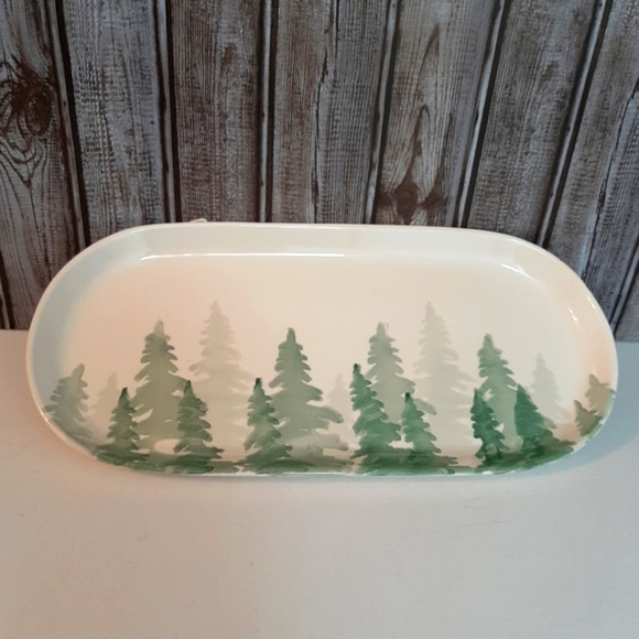 *Farval Ceramics Pine Tree Holiday Lodge Christmas Platter - Picture 1 of 14